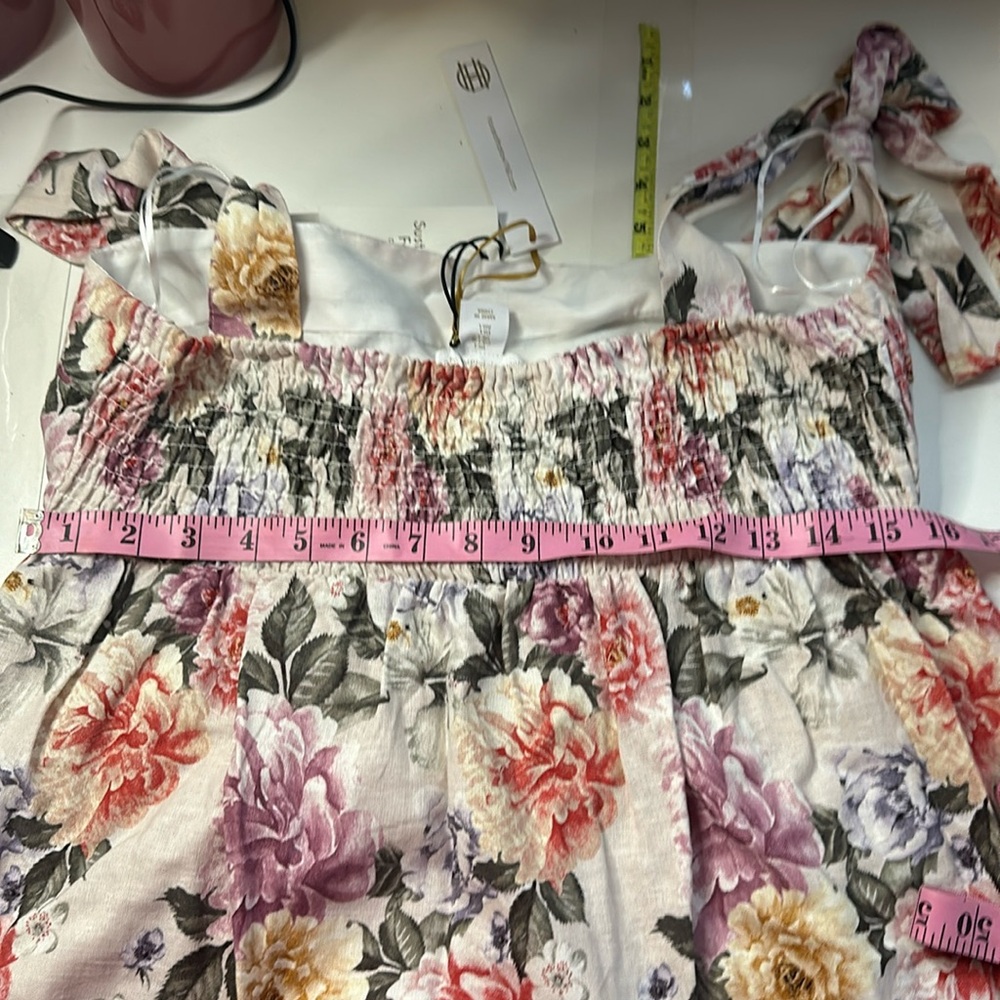House of Harlow 1960 NWT Linen Blend Floral Adjustable Tie Maxi Dress Size Large - Picture 15 of 16